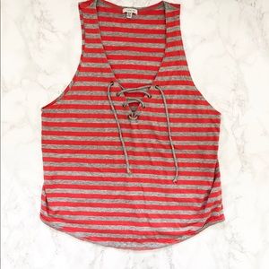 I Love H81 sleeveless top red and grey stripes M